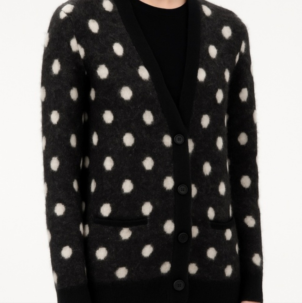 The Kooples Black & White Polka Dot Mohair Cardigan